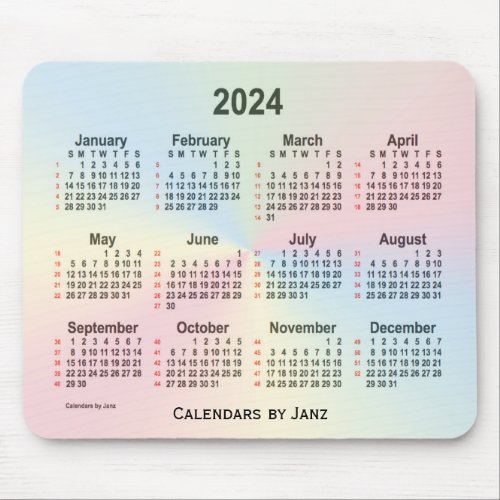 2024 Rainbow Cloud 52 Weeks Calendar by Janz Mouse Pad