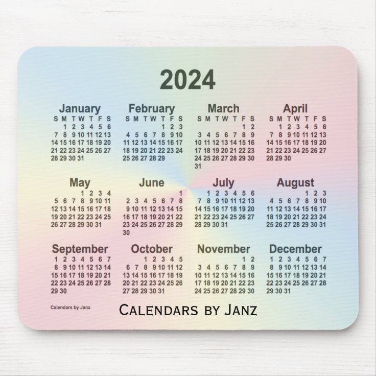 2024 Rainbow Cloud Calendar by Janz Mouse Pad Zazzle