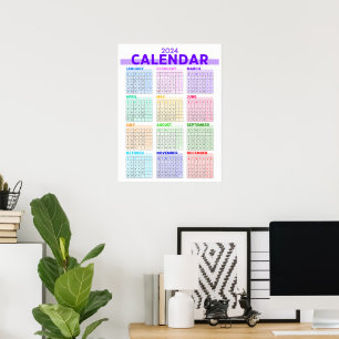 2024 Rainbow Colorful Full Year Monthly Calendar Poster