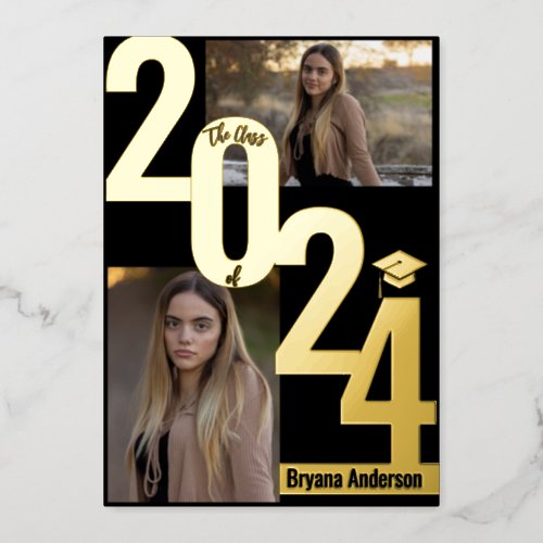 2024 Real Foil Gold Metallic Graduation Photo  Foil Invitation