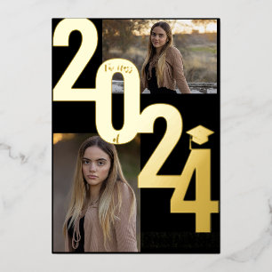 2024 Real Foil Gold Metallic Graduation Photo  Invitation