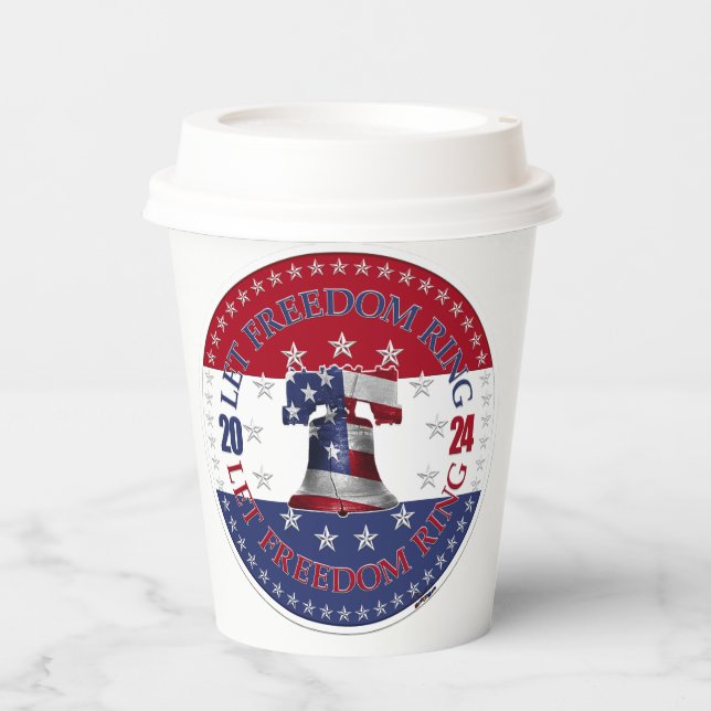 2024 Red and Blue Let Freedom Ring Liberty Bell Paper Cups (Front)