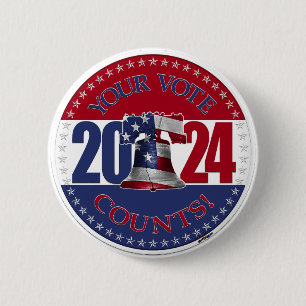 2024 Red and Blue Your Vote Counts Liberty Bell Button