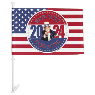 2024 Red and Blue Your Vote Counts Uncle Sam Car Flag