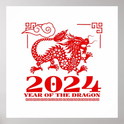 2024 Red Chinese Zodiac Year of the Dragon Artwork Poster