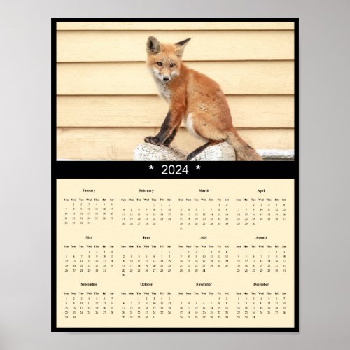 2024 Red Fox Kit Wall Calendar Poster