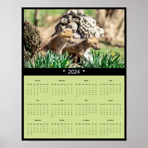 2024 Red Fox Kits Wall Calendar Poster
