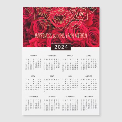 2024 Red Rose  Mandala Magnetic Calendar