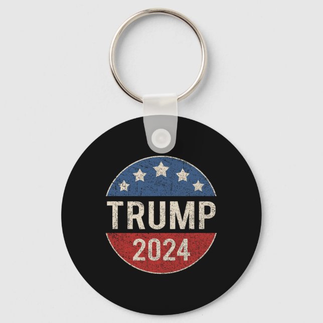 2024 Retro Campaign Button Re Elect President Trum Keychain (Front)
