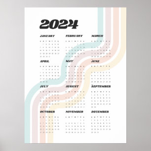 2024 Retro Wall Calendar - 18"x24" Poster