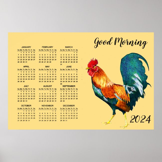 2024 Rooster Bird Animal Calendar Poster