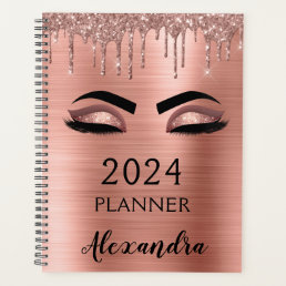 2024 Rose Gold Blush Pink  Glitter Eyelashes Planner
