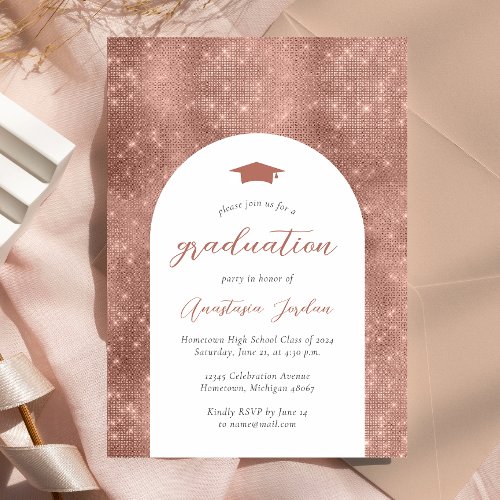 2024 Rose Gold Glam Arch Graduation Invitation