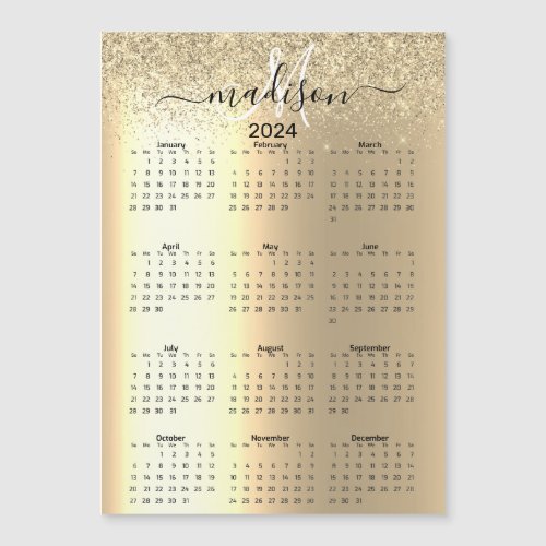 2024 Rose Gold Glitter Look Yearly Calendar 