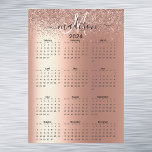 2024 Rose Gold Glitter Look Yearly Calendar<br><div class="desc">This design may be personalized in the area provided by changing the photo and/or text. Or it can be customized by clicking Personalize this Template and then choosing the click to customize further option and delete or change the color of the background, add text, change the text color or style,...</div>