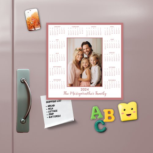 2024 Rose Pink Add Your Photo Magnetic Calendar