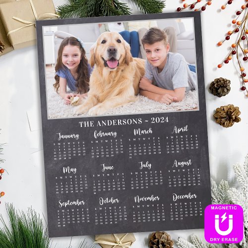 2024 Rustic Chalkboard Family Dog Photo Calendar Magnetic Dry Erase Sheet