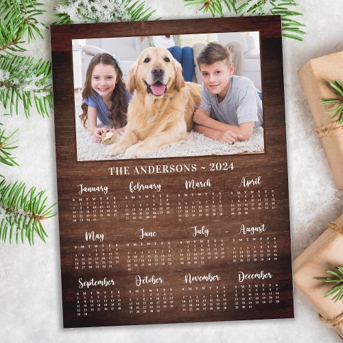 2024 Rustic Full Year Family Pet Photo Calendar Holiday Postcard