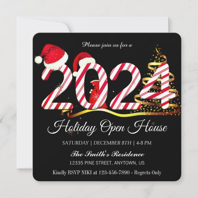 2024 Santa Claus, Snowflakes Elegant Chic Holiday Card (Front)