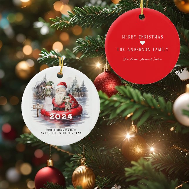 2024 Santa Flooded North Pole Humorous Holiday Ceramic Ornament (Creator Uploaded)