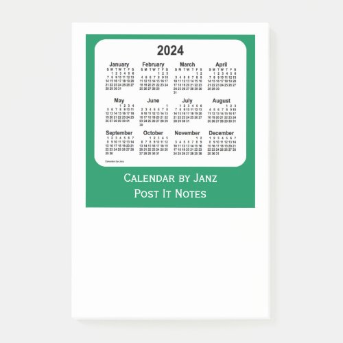 2024 Sea Green Post It Note Calendars by Janz