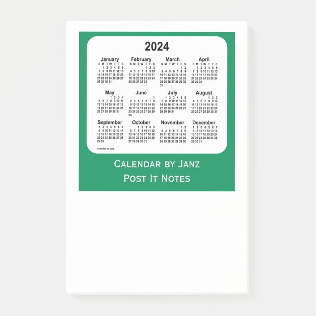 2024 Sea Green Post It Note Calendars by Janz (Front)
