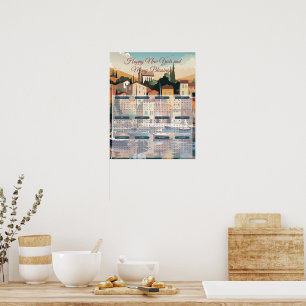 2024 Seaside Town Calendar Poster