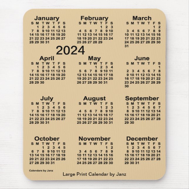 2024 Sepia Large Print Calendar by Janz Mouse Pad (Front)