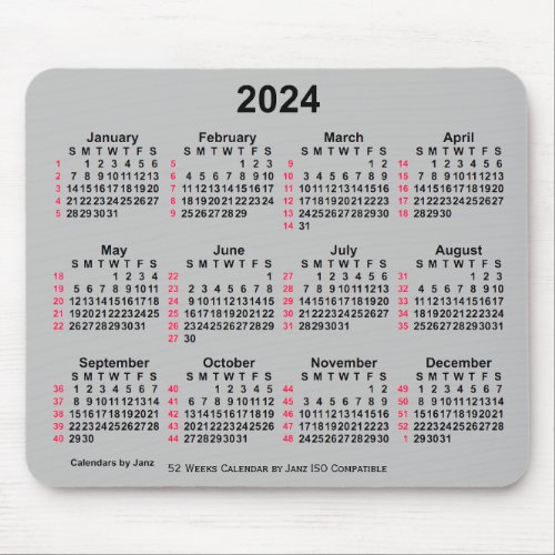 2024 Silver 52 Weeks ISO Calendar by Janz Mouse Pad
