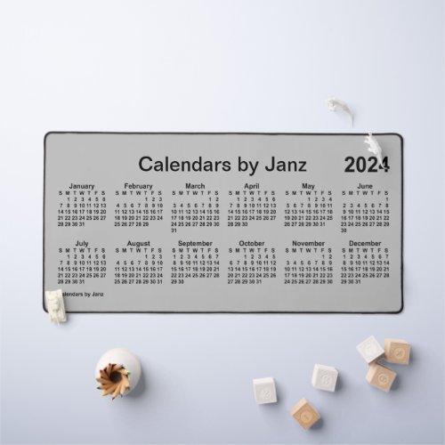 2024 Silver Grey Large Print Calendar by Janz Desk Mat
