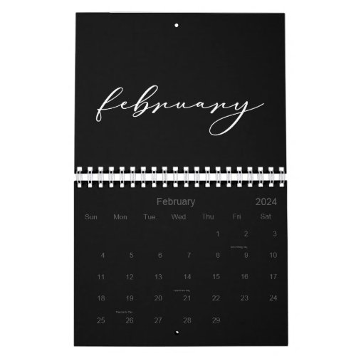 2024 Simple Black Custom Minimalist  Calendar