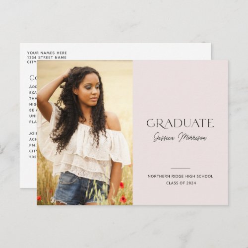 2024 Simple Modern Blush Pink 1_Photo Graduation Postcard