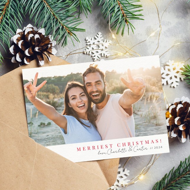 2024 SIMPLE PHOTO merry christmas red calligraphy Holiday Card (Creator Uploaded)