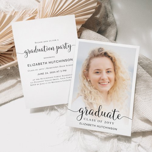 2024 Simple Script Overlay Photo Graduation Party Invitation
