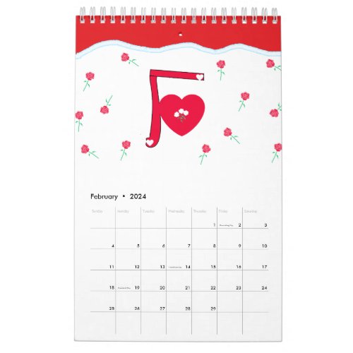 2024 Single Page _ Floral _ US Calendar