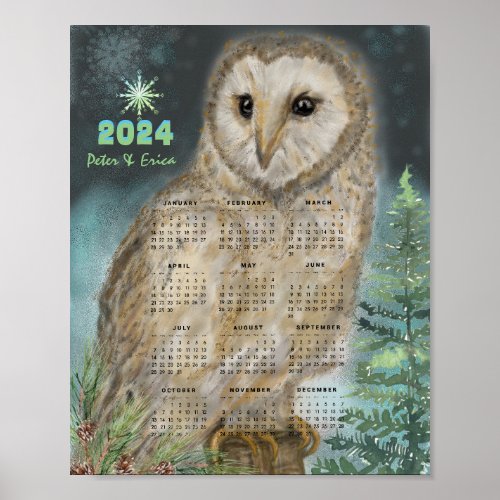 2024 Snowy Owl Monthly Calendar Poster