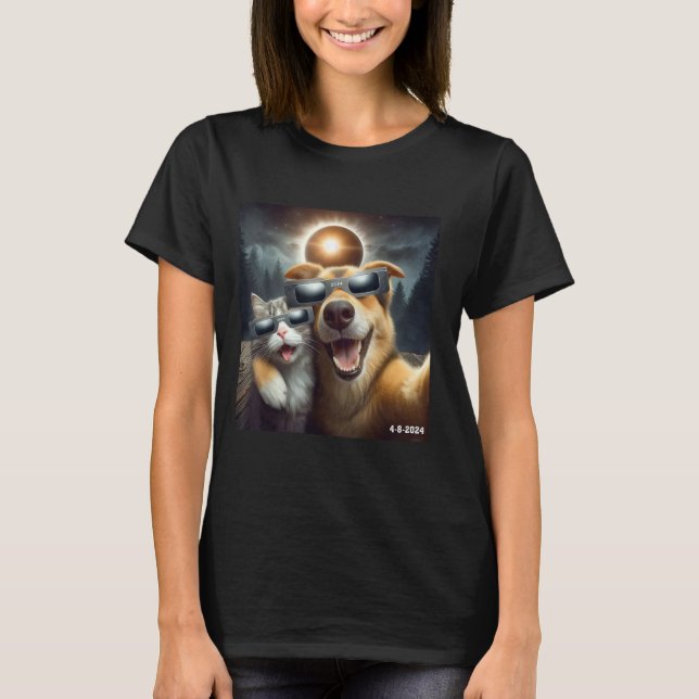 2024 Solar Eclipse Cat And Dog Wearing Solar Eclip T-Shirt (Front)