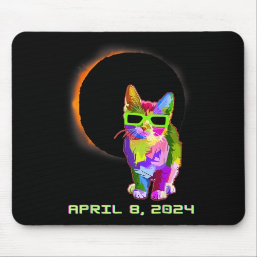 2024 Solar Eclipse Cat Wearing Solar Eclipse Glass Mouse Pad