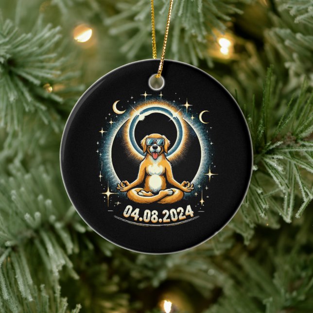 2024 Solar Eclipse Dog Ceramic Ornament (Tree)