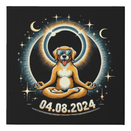 2024 Solar Eclipse Dog Faux Canvas Print