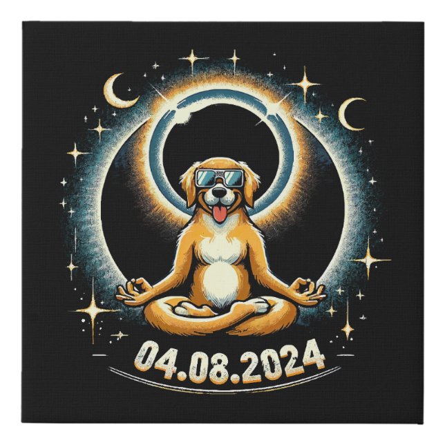 2024 Solar Eclipse Dog Faux Canvas Print (Front)