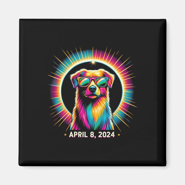 2024 Solar Eclipse Dog Wearing Solar Eclipse Glass Magnet (Front)