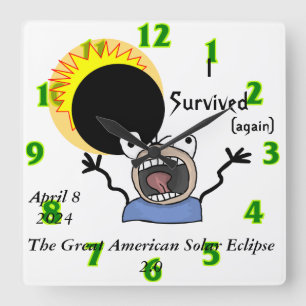 2024 Solar Eclipse Survival Edition Square Wall Clock