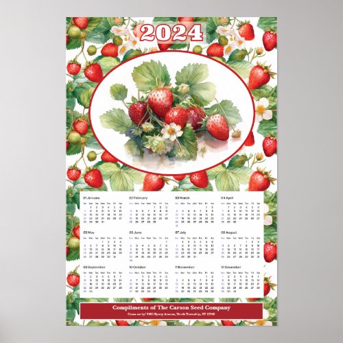 2024 Strawberries Custom Calendar  Poster