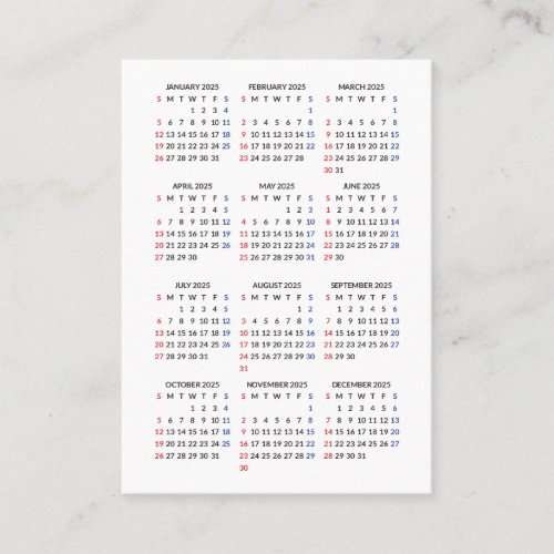 2024 Sunday Start Mini_Calendar All White Business Card