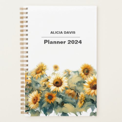 2024 Sunflowers watercolor Undated   your name Planner