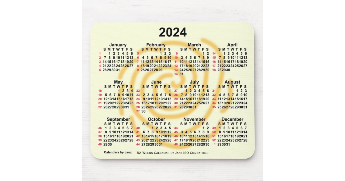 2024 Sunny Days 52 Weeks ISO Calendar by Janz Mouse Pad Zazzle