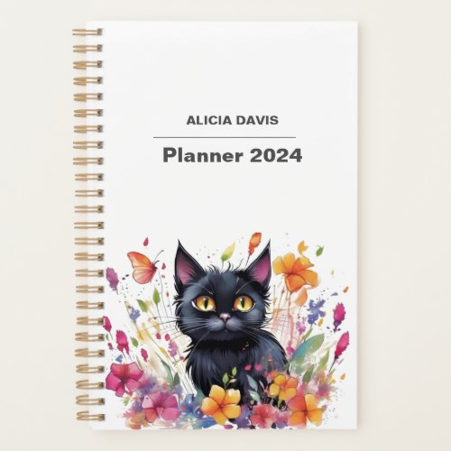 2024 sweet cat watercolor Undated   your name Planner