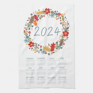 2024 Tea Towel Calendar Fall Wreath Wall Art Decor