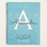 2024 Teal Aqua Blue Glitter Sparkle Monogram Planner<br><div class="desc">2024 Teal Aqua Blue Sparkle Glitter Monogram Name and Initial Spiral Notebook Planner. This makes the perfect sweet 16 birthday,  wedding,  bridal shower,  anniversary,  baby shower or bachelorette party gift for someone that loves glam luxury and chic styles.</div>